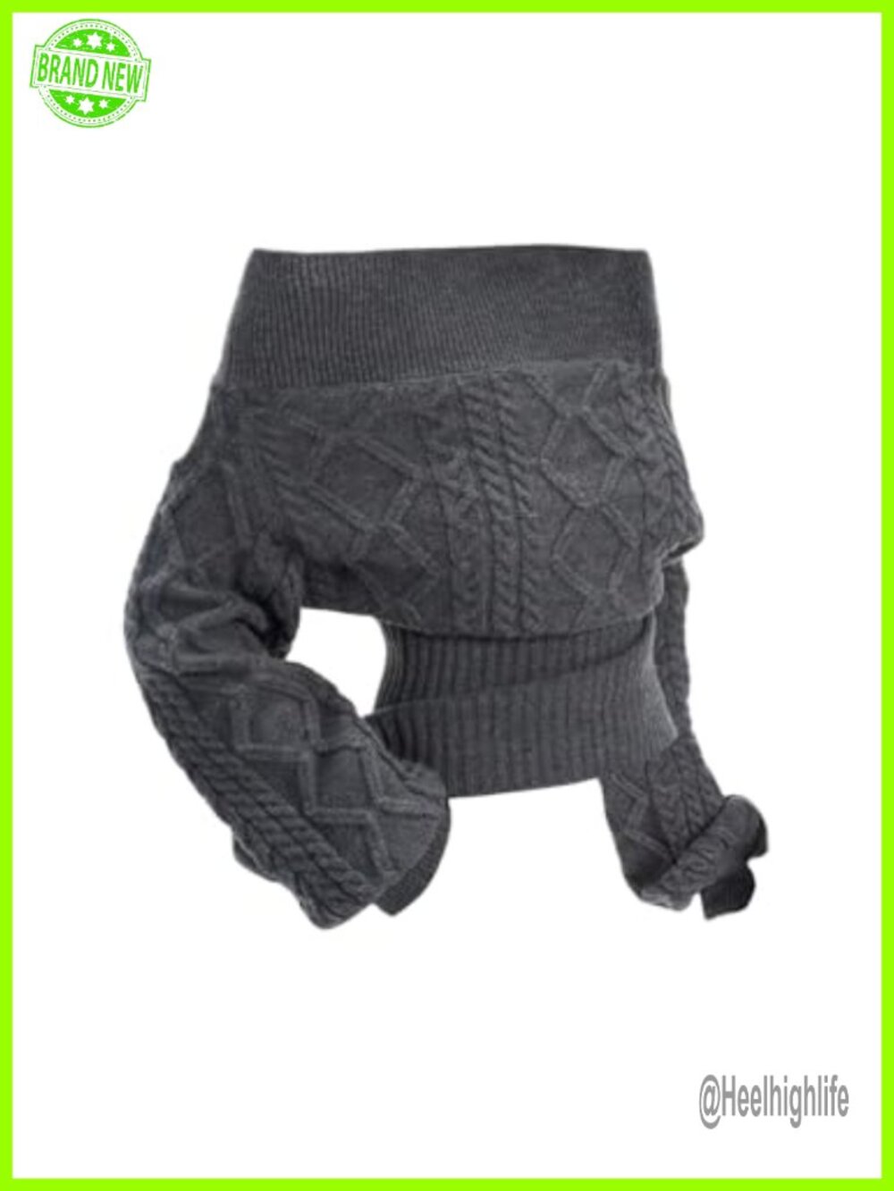Off Shoulder Cable Knit Sweater Cinched Waist Y2k Pullover
